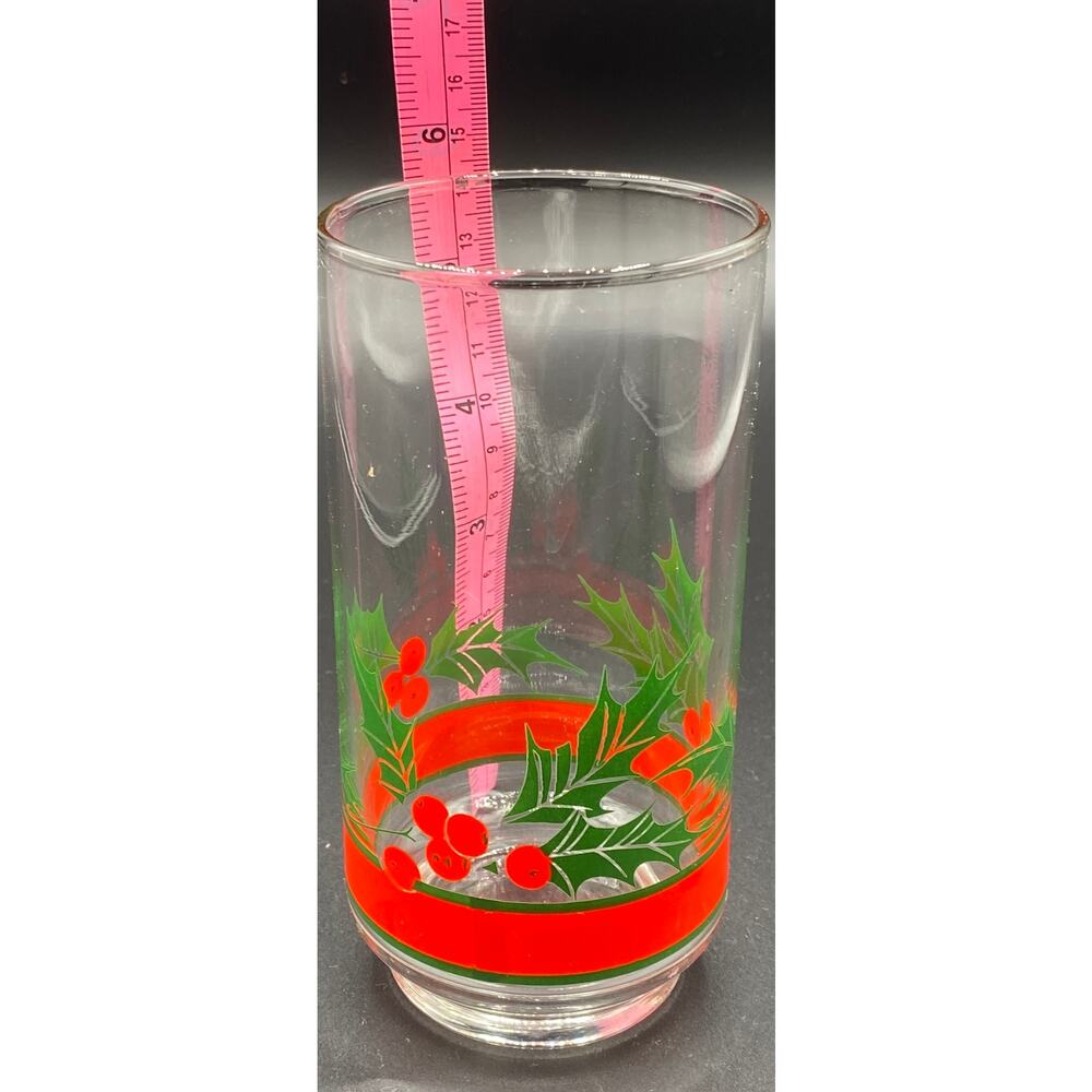 Set 6 Vintage 1980 Libbey Glass Tumbler Christmas Holiday Red Ribbon Holly - Picture 8 of 8